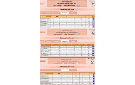Classements des équipes en Champ. départemental